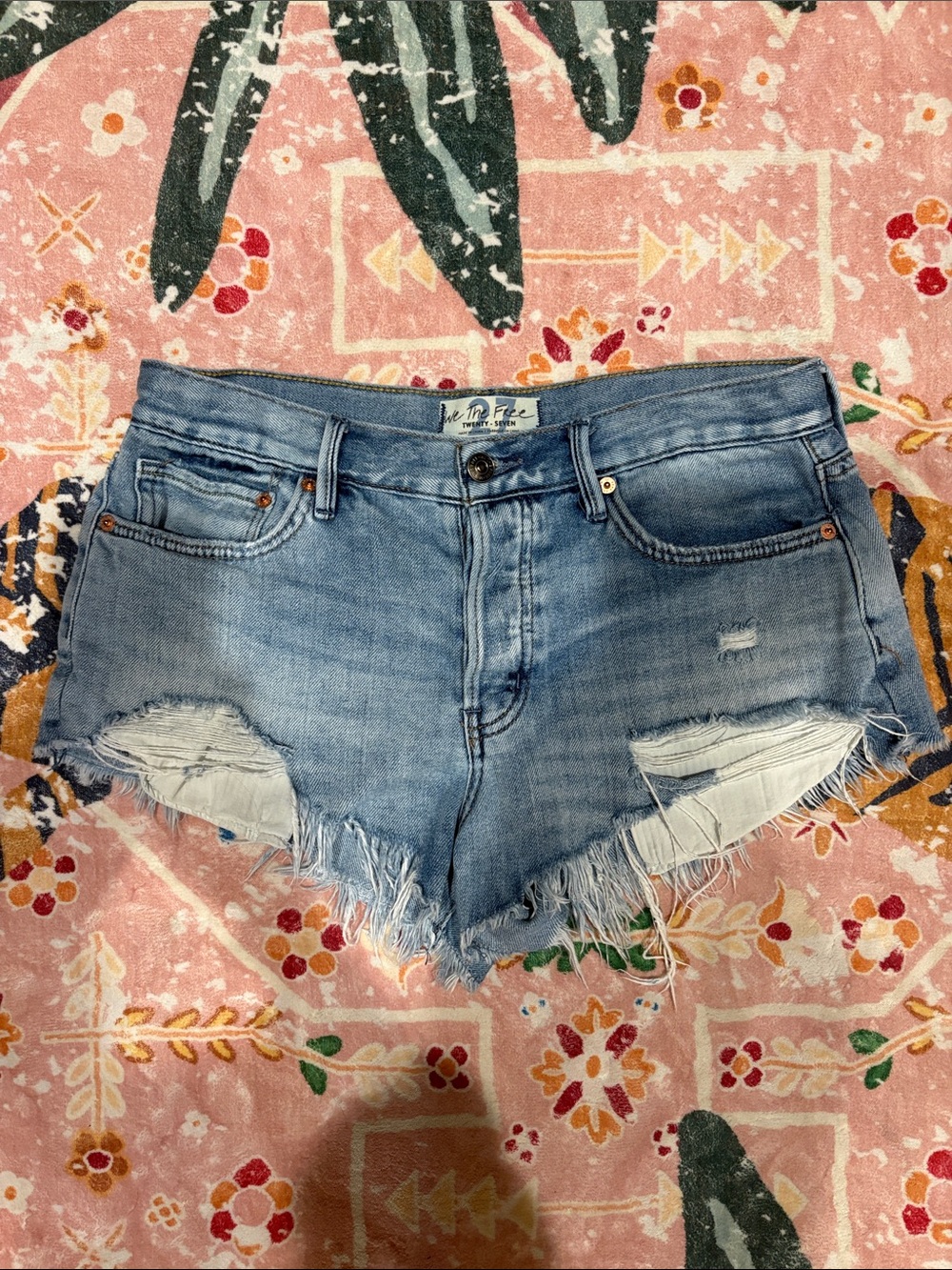 Free People Light Blue Distressed Denim Cutoff Shorts - Women